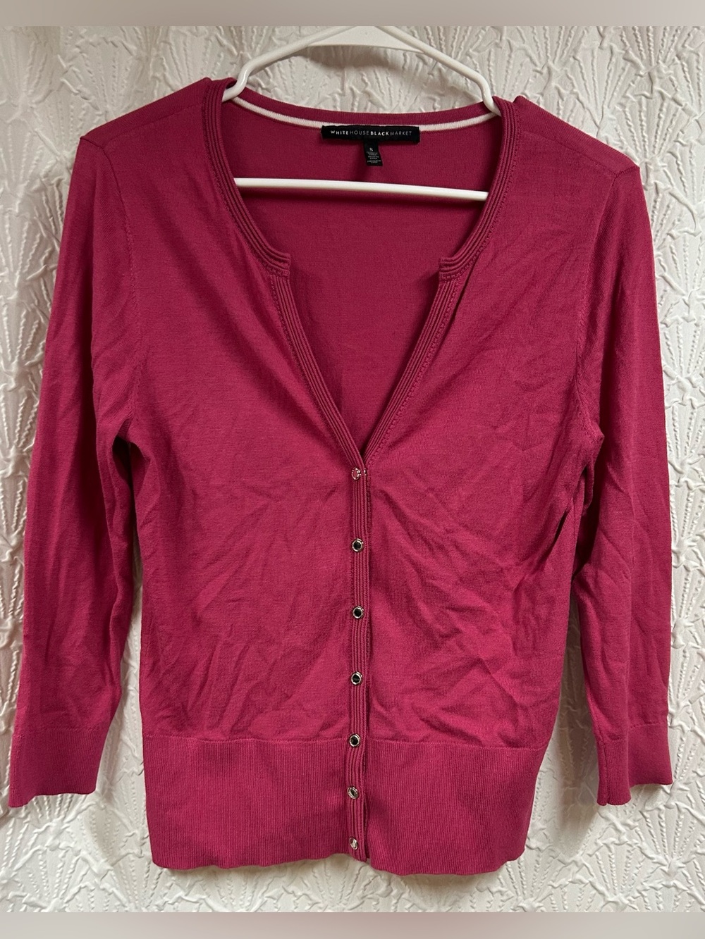 White House Black Market Women's Raspberry Snap Button-Front Cardigan